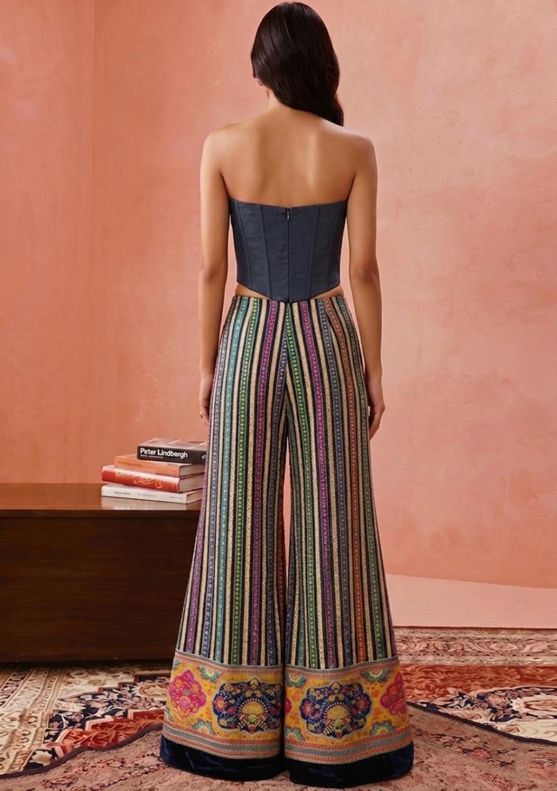 Navy Blue Sequin Crepe Fusion Set - Indya