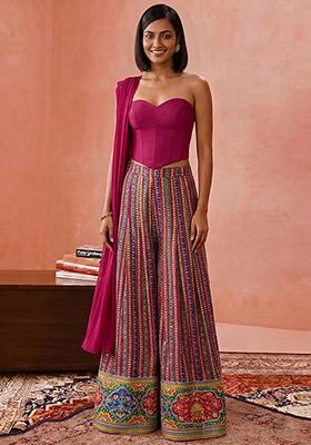 Magenta Pink Sequin Crepe Fusion Set