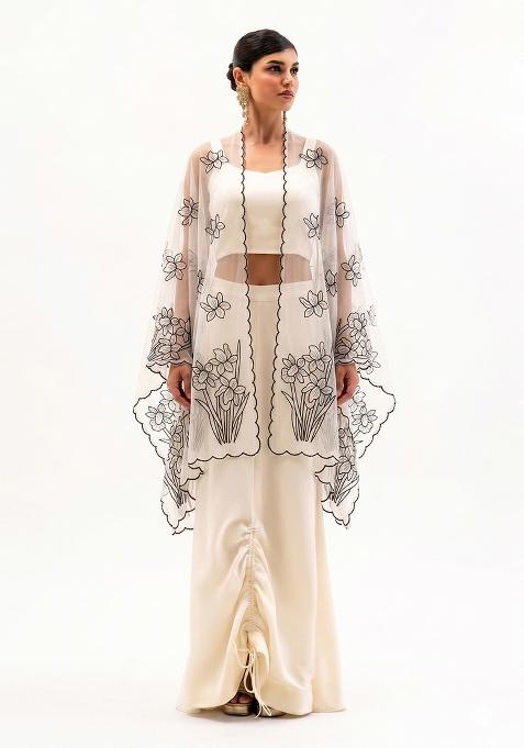 White Embroidered Organza Fusion Set