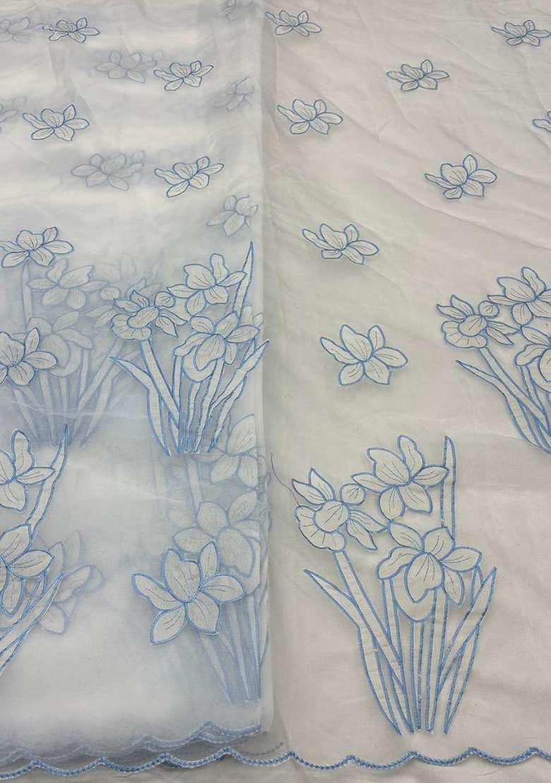 Blue Embroidered Organza Fusion Set - Indya
