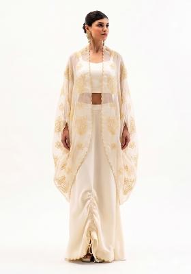 Yellow Embroidered Organza Fusion Set