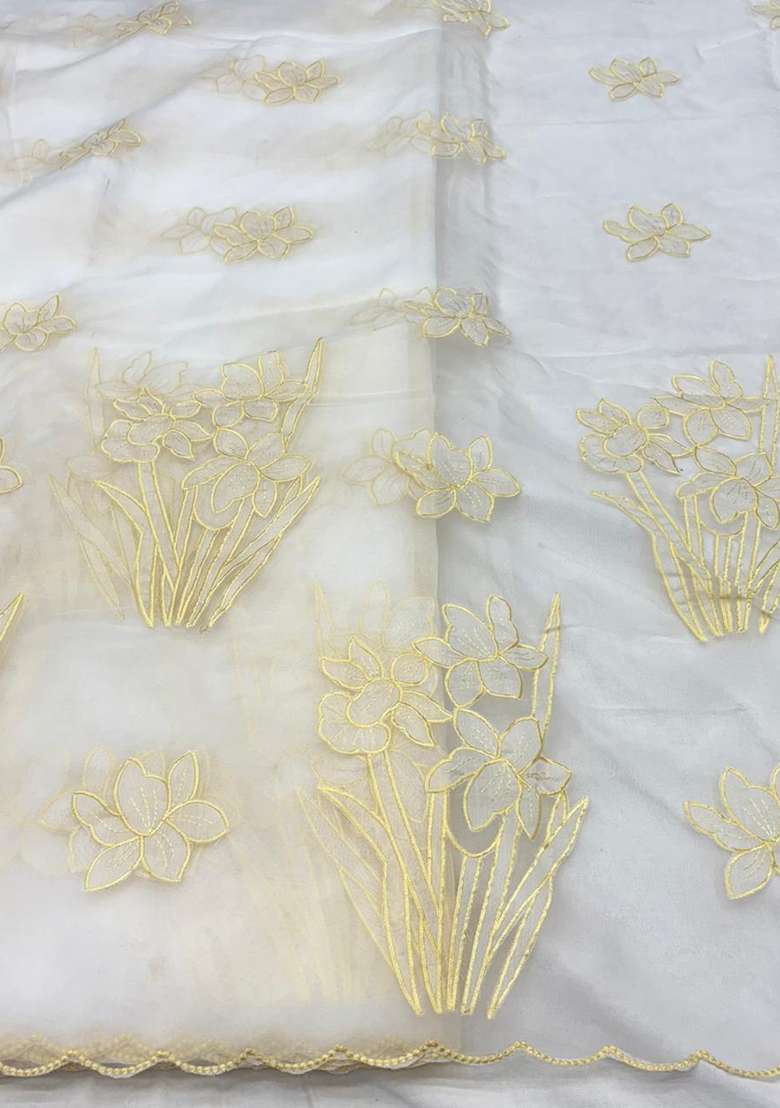 Yellow Embroidered Organza Fusion Set - Indya