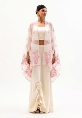 Pink Embroidered Organza Fusion Set