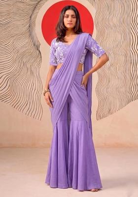 Lavender Embroidered Chanderi Fusion Set