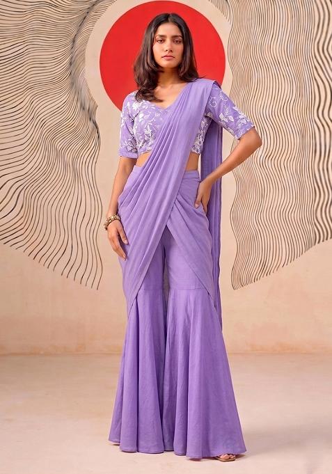 Lavender Embroidered Chanderi Fusion Set
