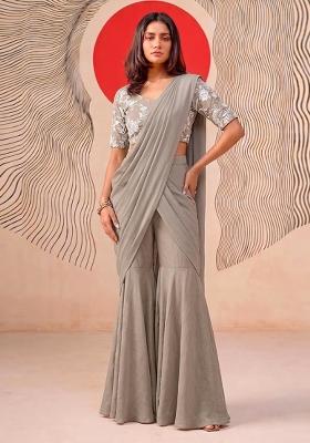 Grey Embroidered Chanderi Fusion Set