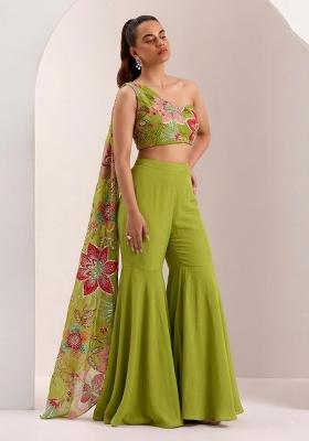 Green Printed Organza Fusion Set