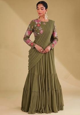 Forest Green Printed Organza Lehenga Set