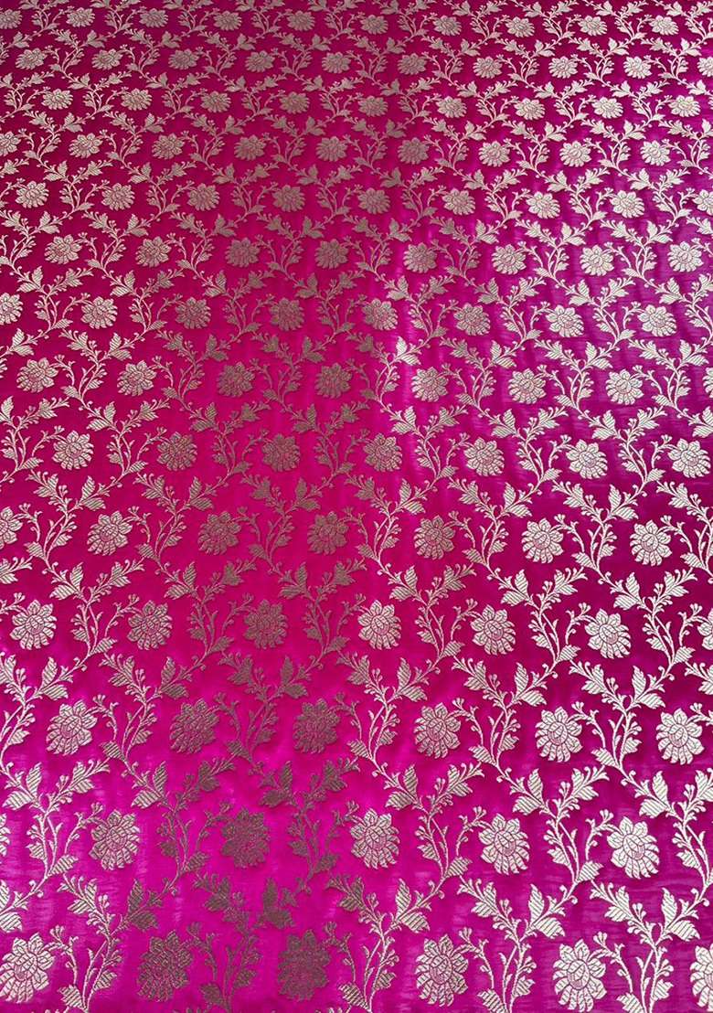 Magenta Pink Embroidered Silk Fusion Set for Diwali and Festive Wear - Indya