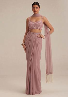 Mauve Embroidered Net Fusion Set