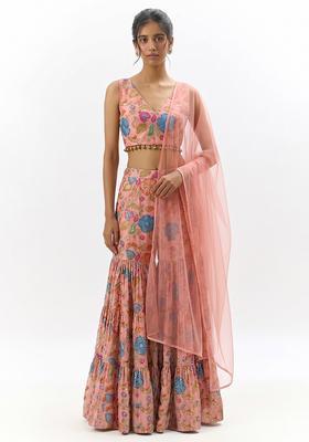 Peach Printed Sharara Set