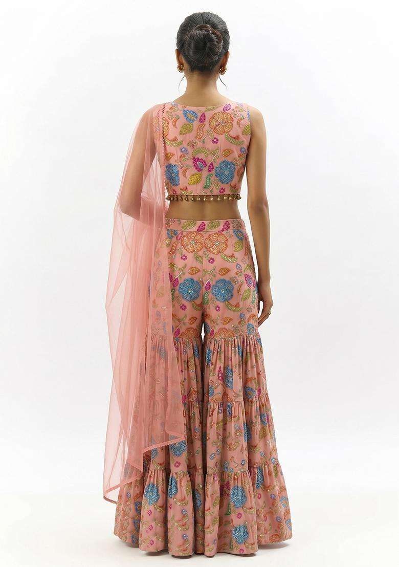 Peach Printed Sharara Set - Indya