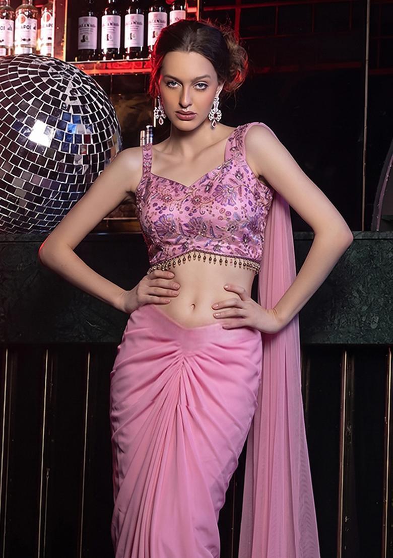 Pink Printed Crepe Fusion Set - Indya