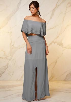 Grey Embroidered Handwork Fusion Set