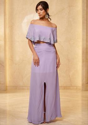 Lavender Embroidered Handwork Fusion Set