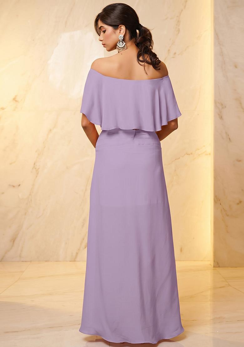 Lavender Embroidered Handwork Fusion Set - Indya