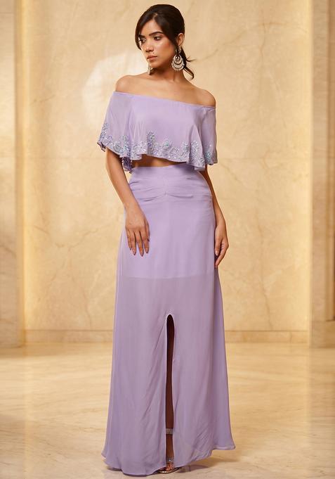 Lavender Embroidered Handwork Fusion Set