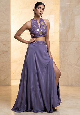 Purple Embroidered Handwork Fusion Set