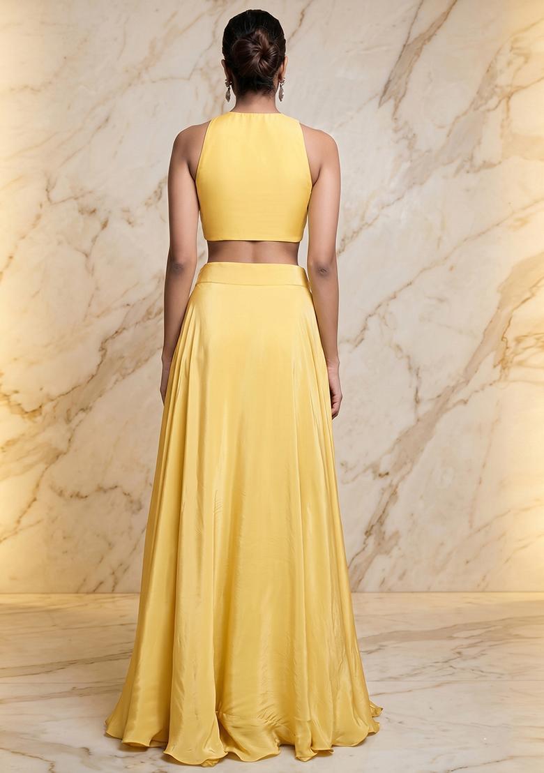 Yellow Embroidered Handwork Fusion Set - Indya