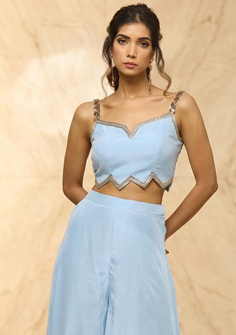 Blue Embroidered Handwork Fusion Set - Indya