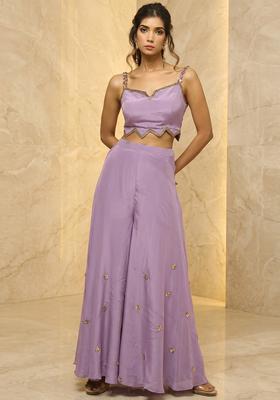 Lavender Embroidered Handwork Fusion Set