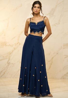 Navy Blue Embroidered Handwork Fusion Set