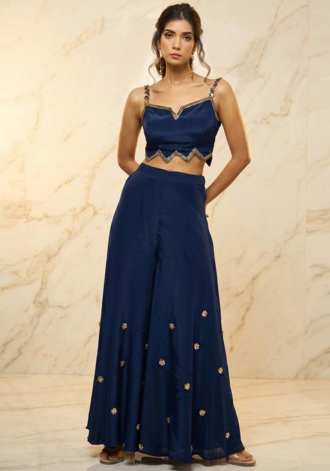 Navy Blue Embroidered Handwork Fusion Set