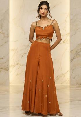 Orange Embroidered Handwork Fusion Set