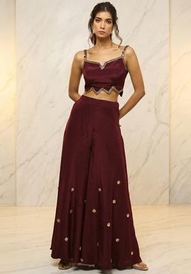 Wine Embroidered Handwork Fusion Set
