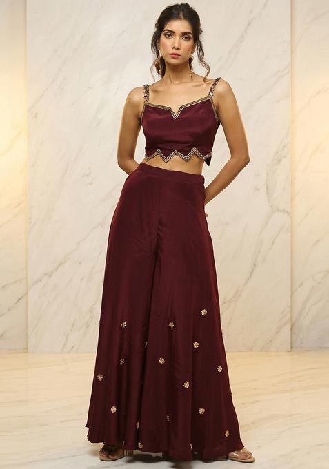 Wine Embroidered Handwork Fusion Set