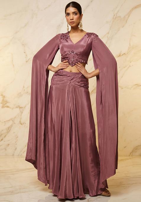Mauve Embroidered Handwork Fusion Set