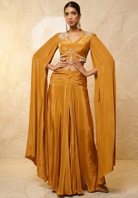 Orange Embroidered Handwork Fusion Set