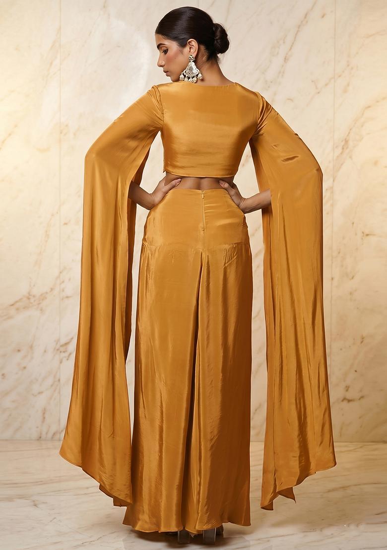 Orange Embroidered Handwork Fusion Set - Indya