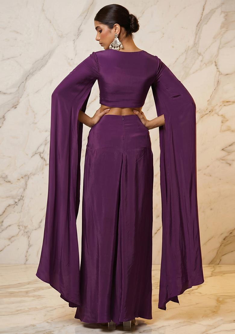 Purple Embroidered Handwork Fusion Set - Indya