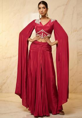 Red Embroidered Handwork Fusion Set