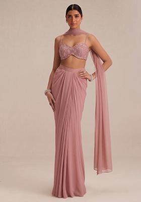 Dusty Pink Embroidered Net Fusion Set