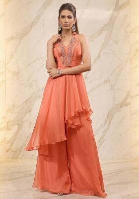 Coral Embroidered Handwork Fusion Set