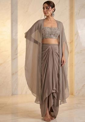Beige Embroidered Handwork Fusion Set