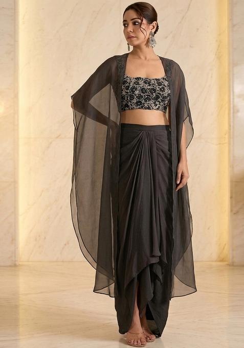 Black Embroidered Handwork Fusion Set