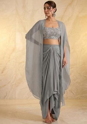 Grey Embroidered Handwork Fusion Set