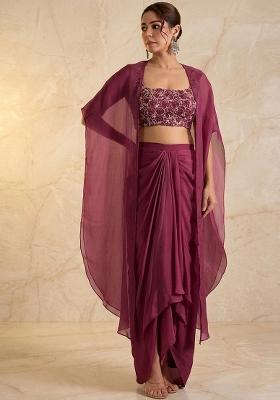 Mauve Embroidered Handwork Fusion Set