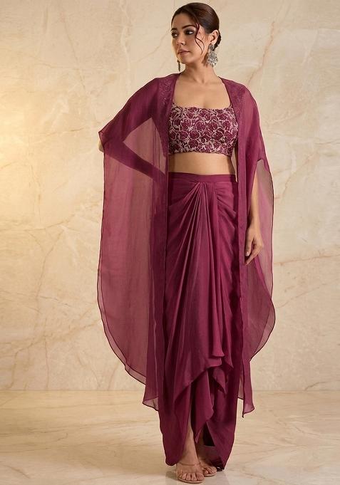 Mauve Embroidered Handwork Fusion Set