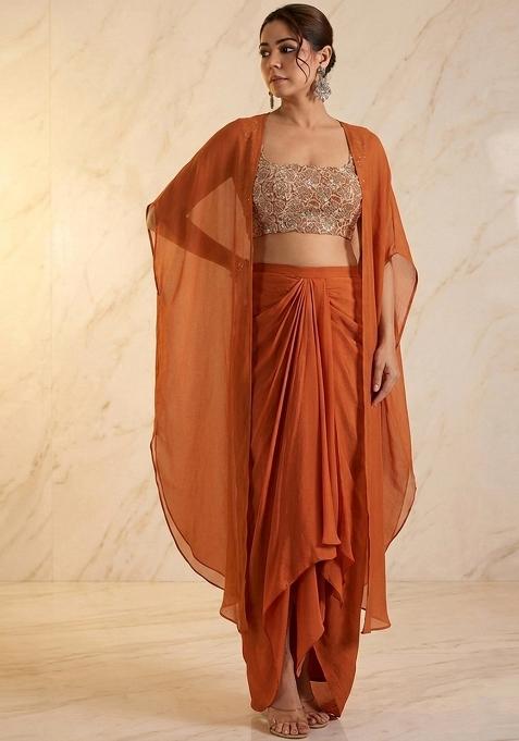 Rust Embroidered Handwork Fusion Set