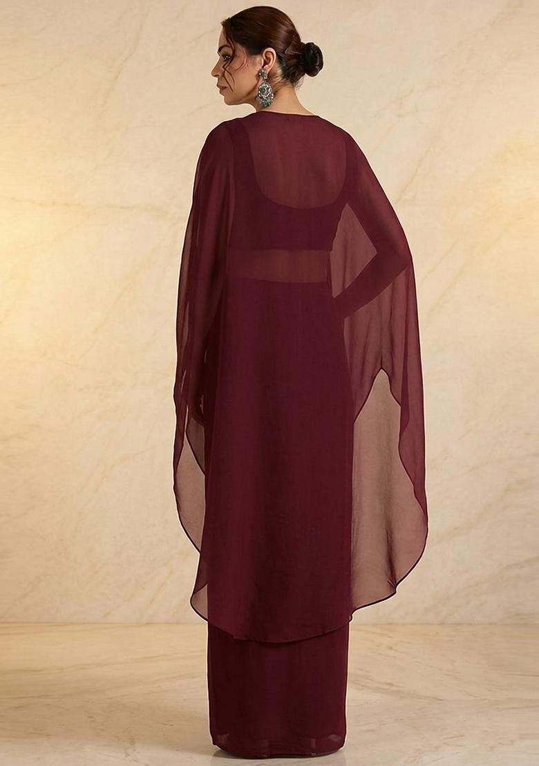Wine Embroidered Handwork Fusion Set - Indya