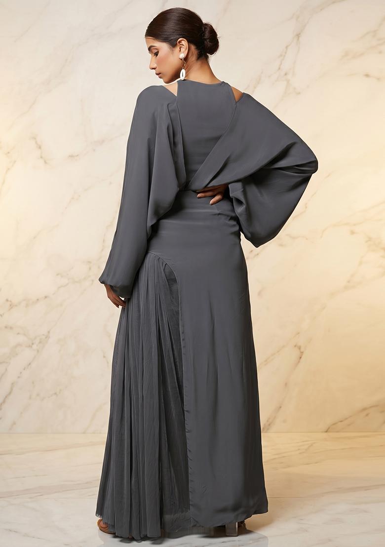 Grey Embroidered Handwork Fusion Set - Indya