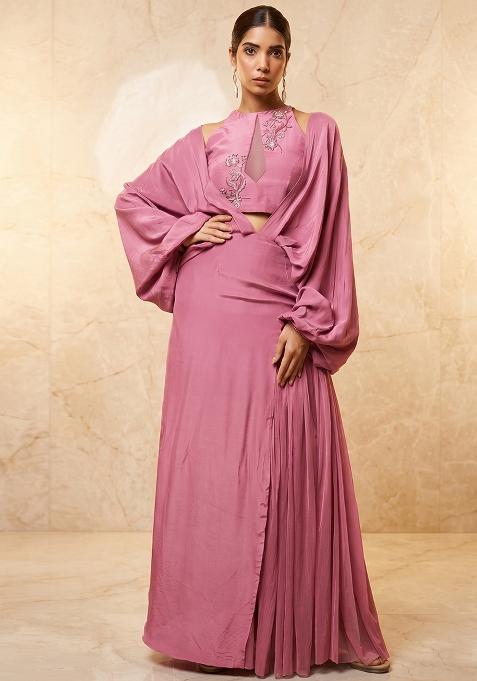 Light Pink Embroidered Handwork Fusion Set