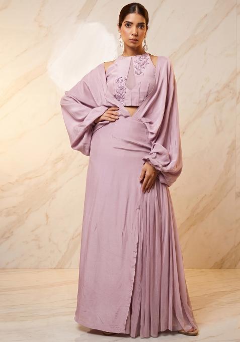 Lilac Embroidered Handwork Fusion Set