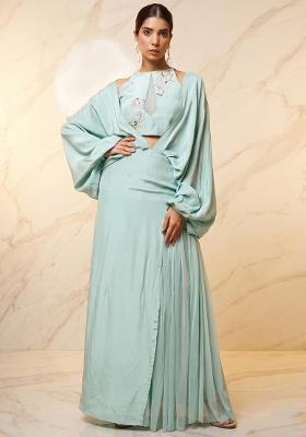 Mint Embroidered Handwork Fusion Set
