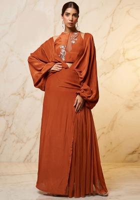 Rust Embroidered Handwork Fusion Set