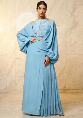 Light Blue Embroidered Handwork Fusion Set